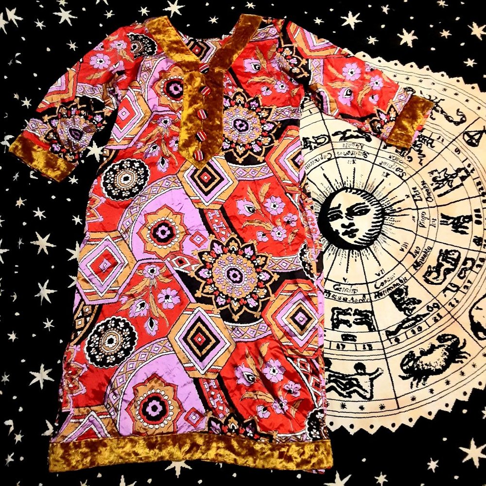 Vintage Hippie Bohemian Shirt Dress